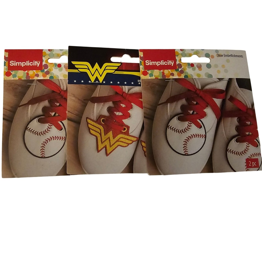 Simplicity Shoe Embellishments Bundle Wonder Woman DC Comics & Baseball 3 Packs‎